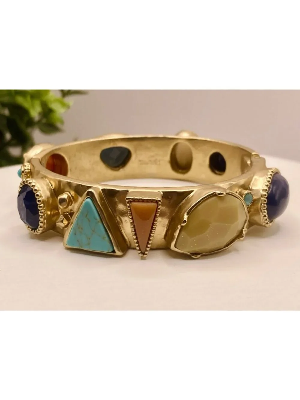 Chico's Geometric Gold-Tone Multicolor Gemstone Hinged Bangle Bracelet -39B